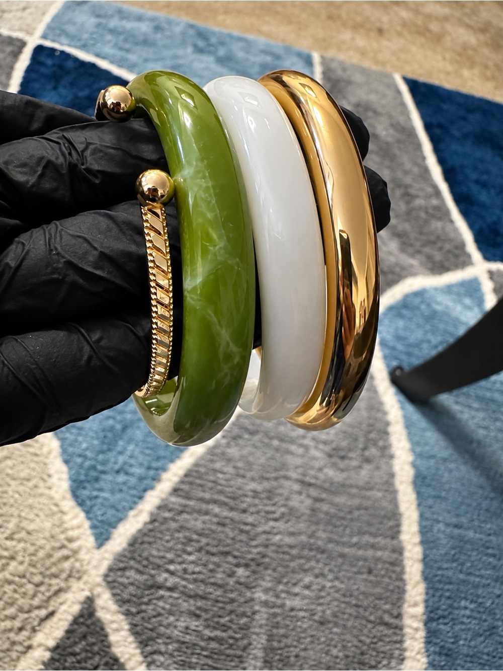 Gold, Olive Green & White Stacked Bangle Bracelet Set